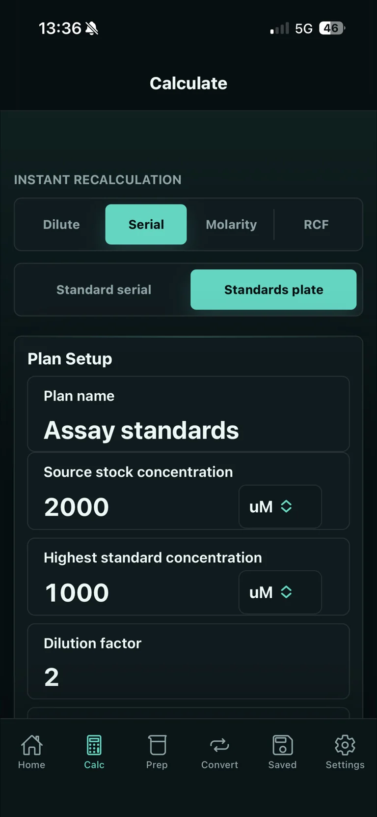 BenchLine Calculate screen on iPhone